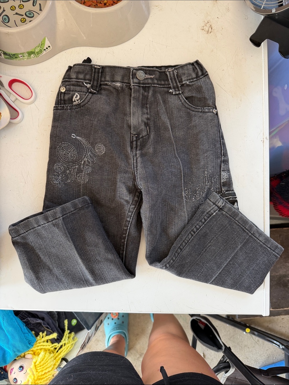 Kids' Gray Denim Jeans with Subtle Print